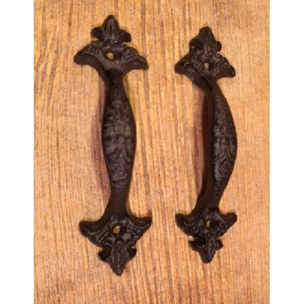 Set of Two (2) Cast Iron 6 1/2" long Fleur-De-Lis Door Gate Handles 0184-0040